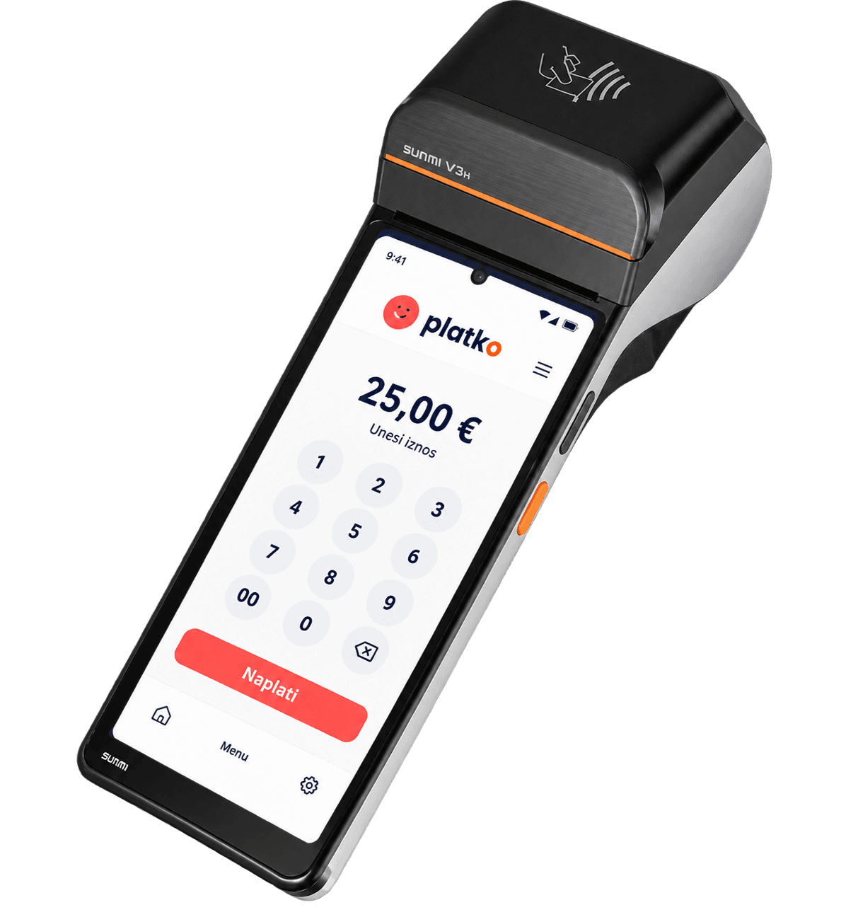 Platko POS uređaj Sunmi V3H s Platko aplikacijom na ekranu