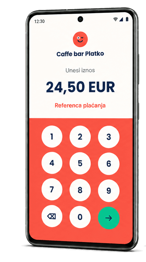 Platko Tap: Android mobitel s Platko aplikacijom i unosom iznosa naplate